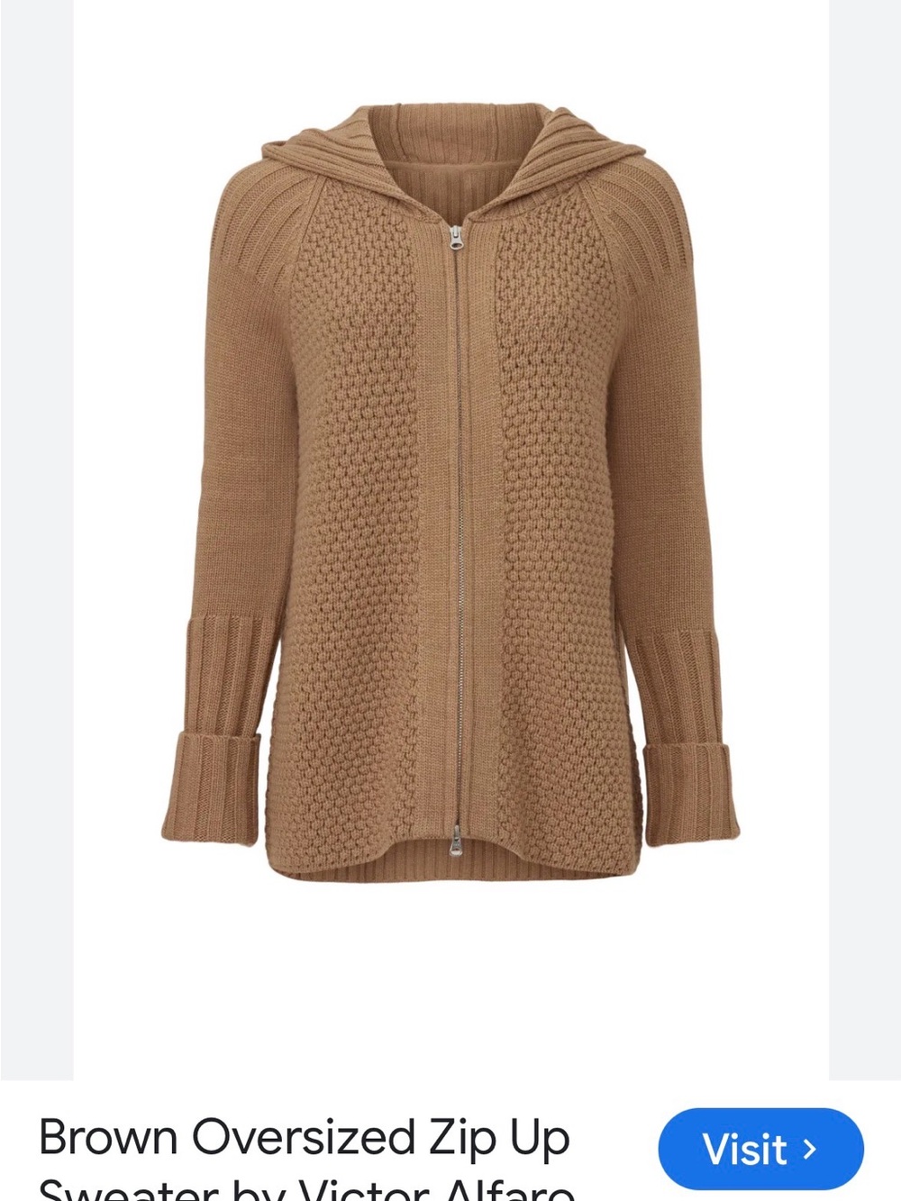 Victor Alfaro Camel Brown Hooded Zip Knit Cardigan
